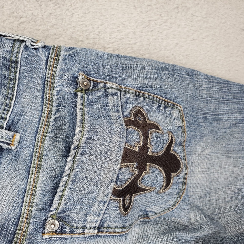 DKNY Straight Jeans Mens 36x32 Blue Denim Stretch Boho Faded‎ Contrast Stitch - Picture 10 of 10